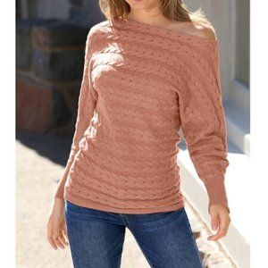 Boston Proper Coral Peach Cable Knit Sweater